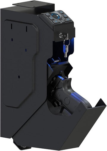 VERPROOF Biometric Gun Safe for Handgun Drop Down Pistol Safe, Smart Pistol Safe with Fingerprint, PIN Code, Key Access for Nightstand, Desk, Bedside, Low-Vis Mode, Type-C Power