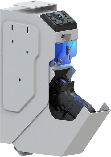 VERPROOF Biometric Gun Safe for Handgun Drop Down Pistol Safe, Smart Pistol Safe with Fingerprint, PIN Code, Key Access for Nightstand, Desk, Bedside, Low-Vis Mode, Type-C Power (White)