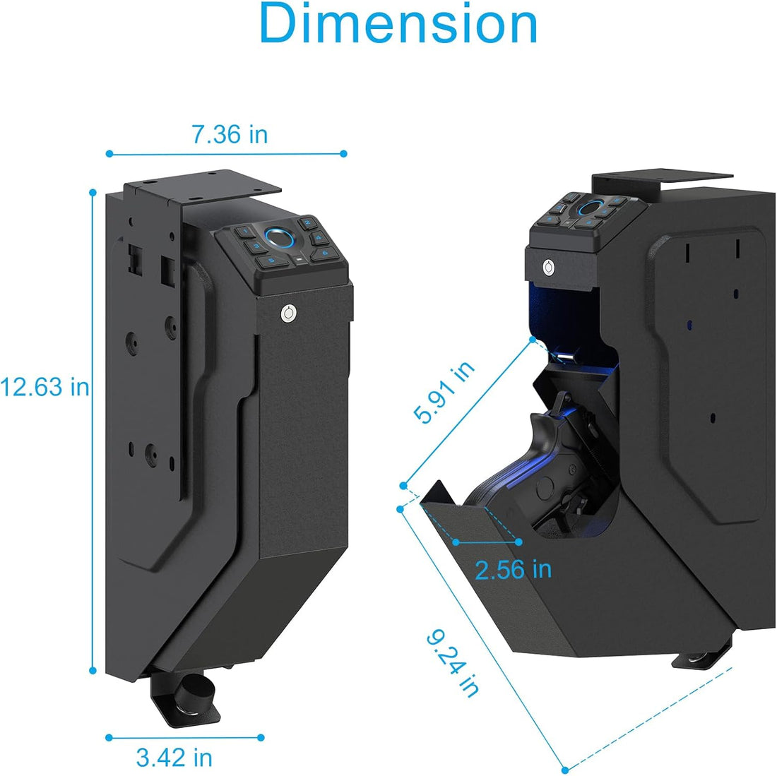 VERPROOF Biometric Gun Safe for Handgun Drop Down Pistol Safe, Smart Pistol Safe with Fingerprint, PIN Code, Key Access for Nightstand, Desk, Bedside, Low-Vis Mode, Type-C Power
