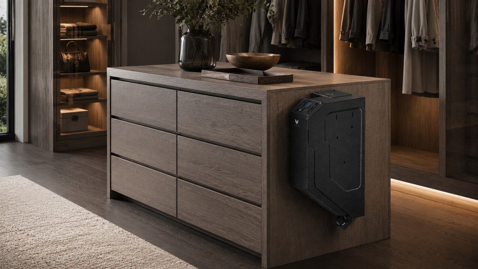 VERPROOF safe mounted beside a closet storage cabinet