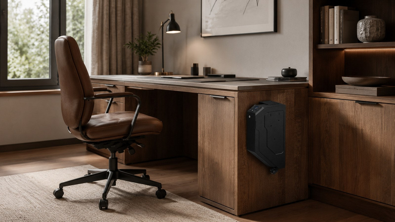 VERPROOF safe mounted beside a home office desk