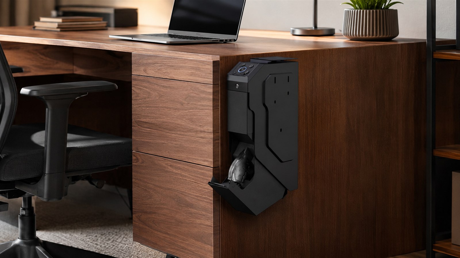 VERPROOF safe mounted beside a home office desk