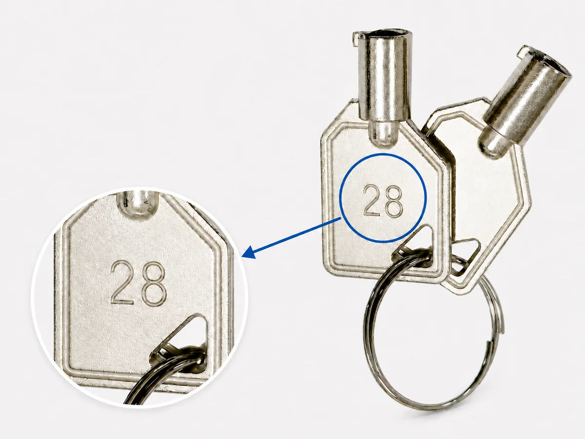 Close-up showing the code stamped on a VERPROOF key