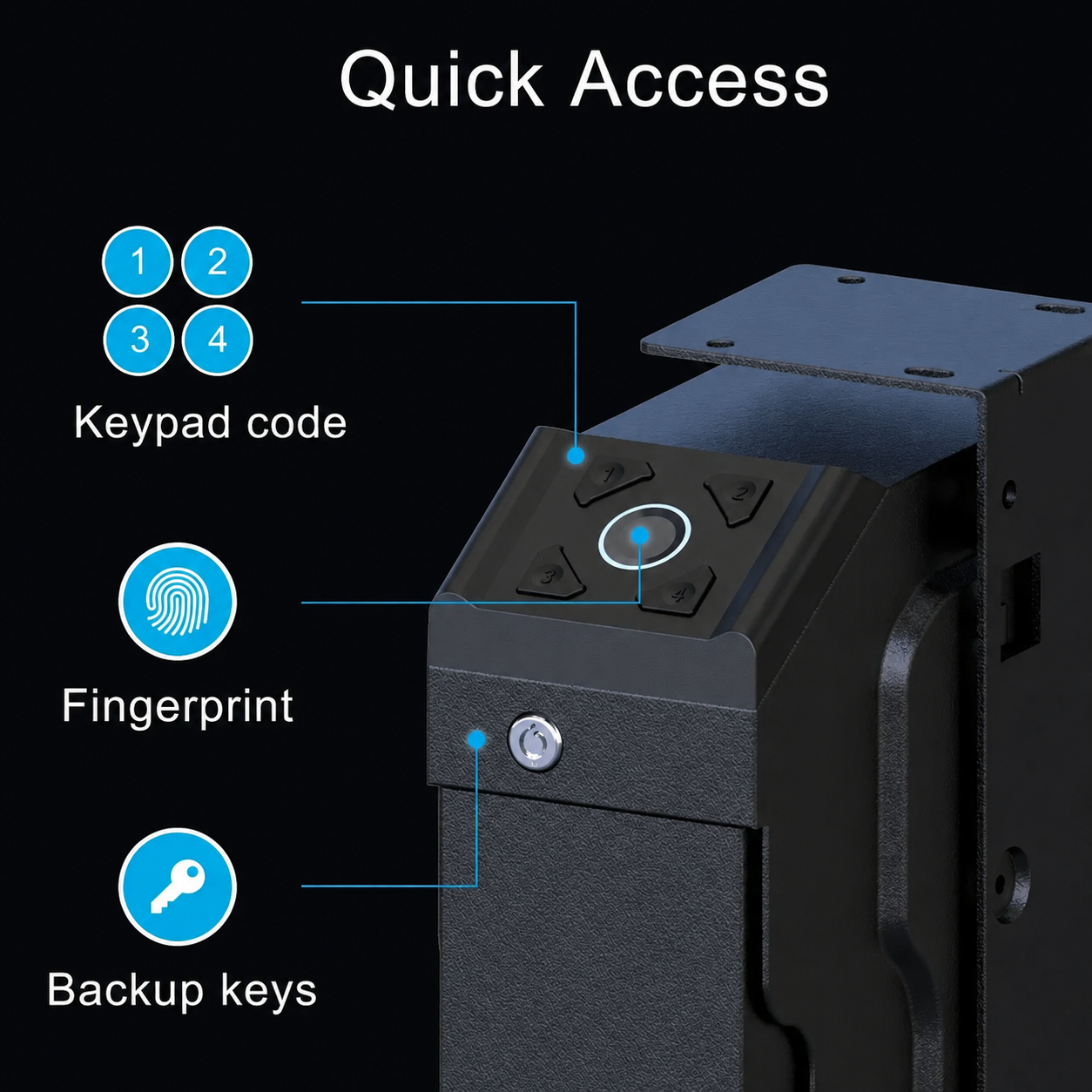 Fingerprint, keypad code, and backup key access on the VERPROOF PS0220 safe